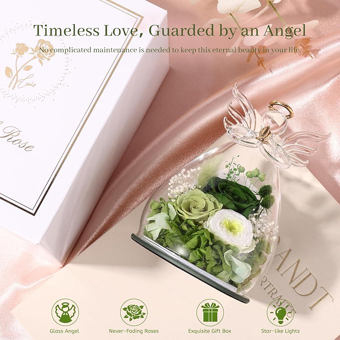 Bessol Gifts for Mom Birthday Flowers for Women Mothers Day Flowers for Delivery Preserved Roses Forever Flower in Glass Angel Figurines Fresh Eternal Rose for Grandma Wife Sister Daughter Friends