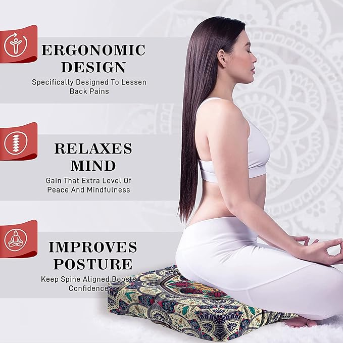 Mandala Meditation Cushion, Boho Meditation Mat, Meditation Pillows For Sitting on Floor, Cushions for Sitting in Home and Outdoor, Square Floor Pillow Cushion Seating for Yoga Accessories 22'' x 22''