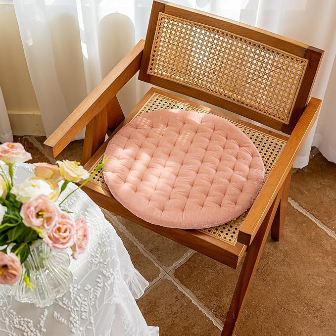 vctops Luxury Velvet Chair Pad Seat Cushion Soft and Comfy Chair Cushion Solid Color Round Seat Pad Cushion for Kitchen Dining Office Chair (Pink,17"x17")