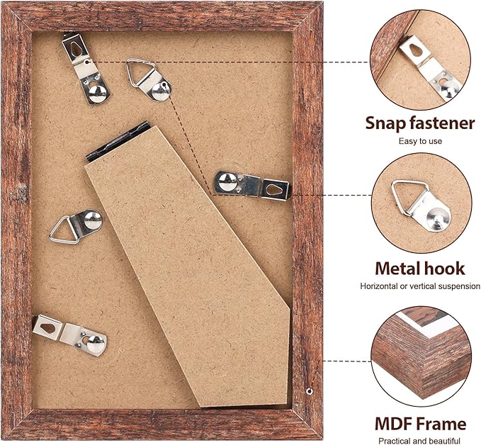 Fixwal 4x6 Rustic Picture Frames Set of 5, Vintage Distressed Photo Frames with Tempered Glass, Decorative Art for Wall Hanging and Tabletop Placement, Display 3.5x5 with Mat or 4x6 Without Mat