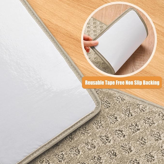 PURE ERA Carpet Stair Treads Tape Free Non Slip Indoor Stair Carpet Stair Protectors Pet-Friendly Non-Slip Skid Resistant Washable Reusable 8" x 30"(2 Pieces,Cream Gray Mini-Diamond Trellis)