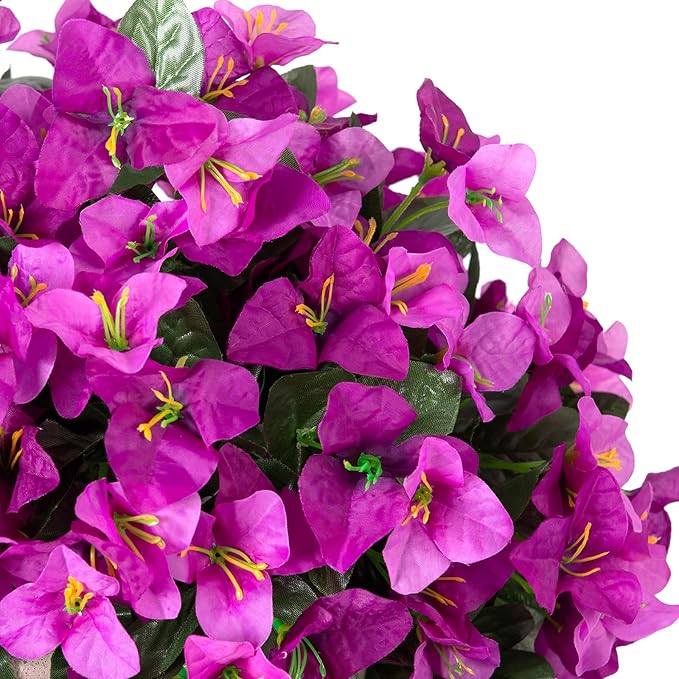 INXUGAO 2 pcs Artificial Faux Bougainvillea Flowers Plants for Outdoor Outside Summer Decoration, Fake Silk UV Resistant Long Trailing Vines for Front Door Porch Planter Balcony (Double Lotus)