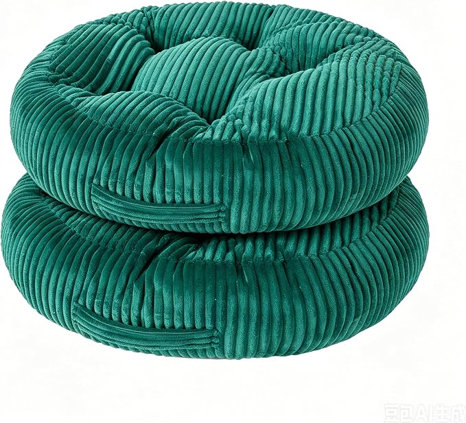 Round Floor Pillow, 6-Inch Thick Meditation Floor Cushion with PP Cotton Filling, Soft Corduroy Boho Floor Seating for Living Room, Bedroom, 22 x 22 Inches (Dark Green, 2 Pack)