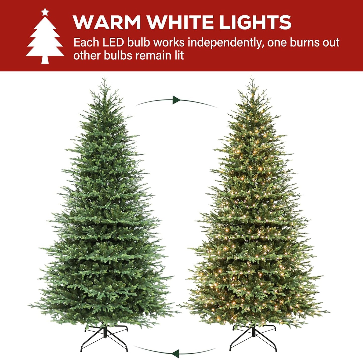Hykolity 9 ft Prelit Artificial Christmas Tree with 5149 PE&PVC Branch Tips, 600 Warm White LED Lights, Easy Assembly with Metal Stand and Hinged Branches