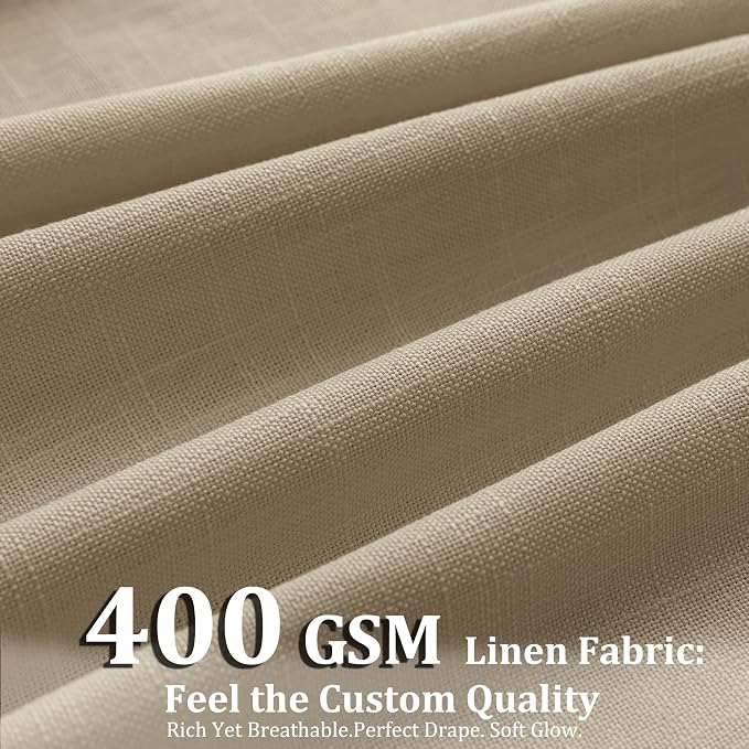 Pinch Pleated Linen Curtains 92 Inch, 2 Panels Premium 400GSM Memory Trained Semi Sheer Light Filtering Window Drapes for Living Room Bedroom Dining, Back Tab & Adjustable Hooks Rings, Grey Beige