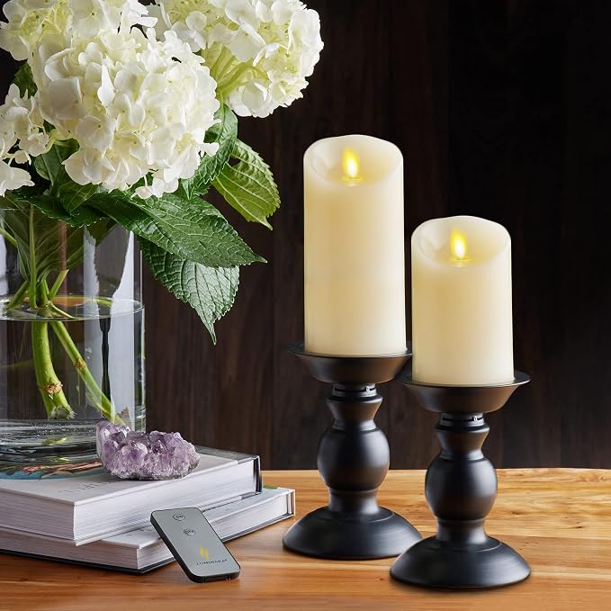 Luminara Scalloped Edge Flameless LED Candle - Ivory 4" x 5.3" - Real Wax Pillar Battery Operated Moving Flame w/Timer Unscented 1000Hr Runtime
