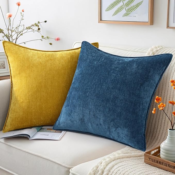 decorUhome Summer Couch Throw Pillow Covers 18x18 Set of 2, Decorative Soft Velvet Modern Cozy Chenille Pillow Cases with Elegant Design for Sofa Bed Living Room Home Decor, Poseidon