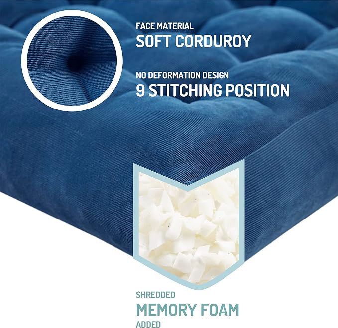 Degrees of Comfort Floor Cushion 6 Pack for Meditation, Office & Dorm Room – Corduroy Soft Seating Set, 22 Inch, High-Density Foam, Square Shape, Navy