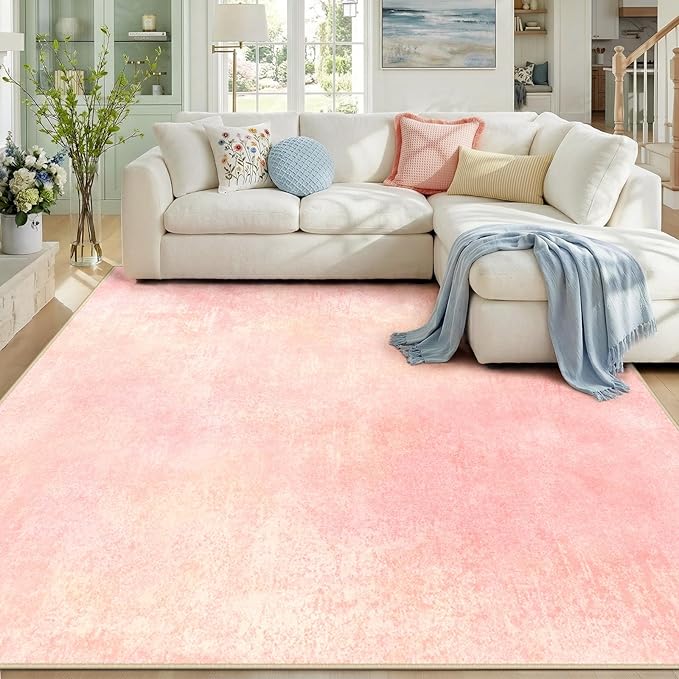 RELEANY Washable Area Rugs 8'x10' Non-Slip Modern Abstract Soft for Living Room Entryway Bedroom Nursery, Print Pattern, Light Pink