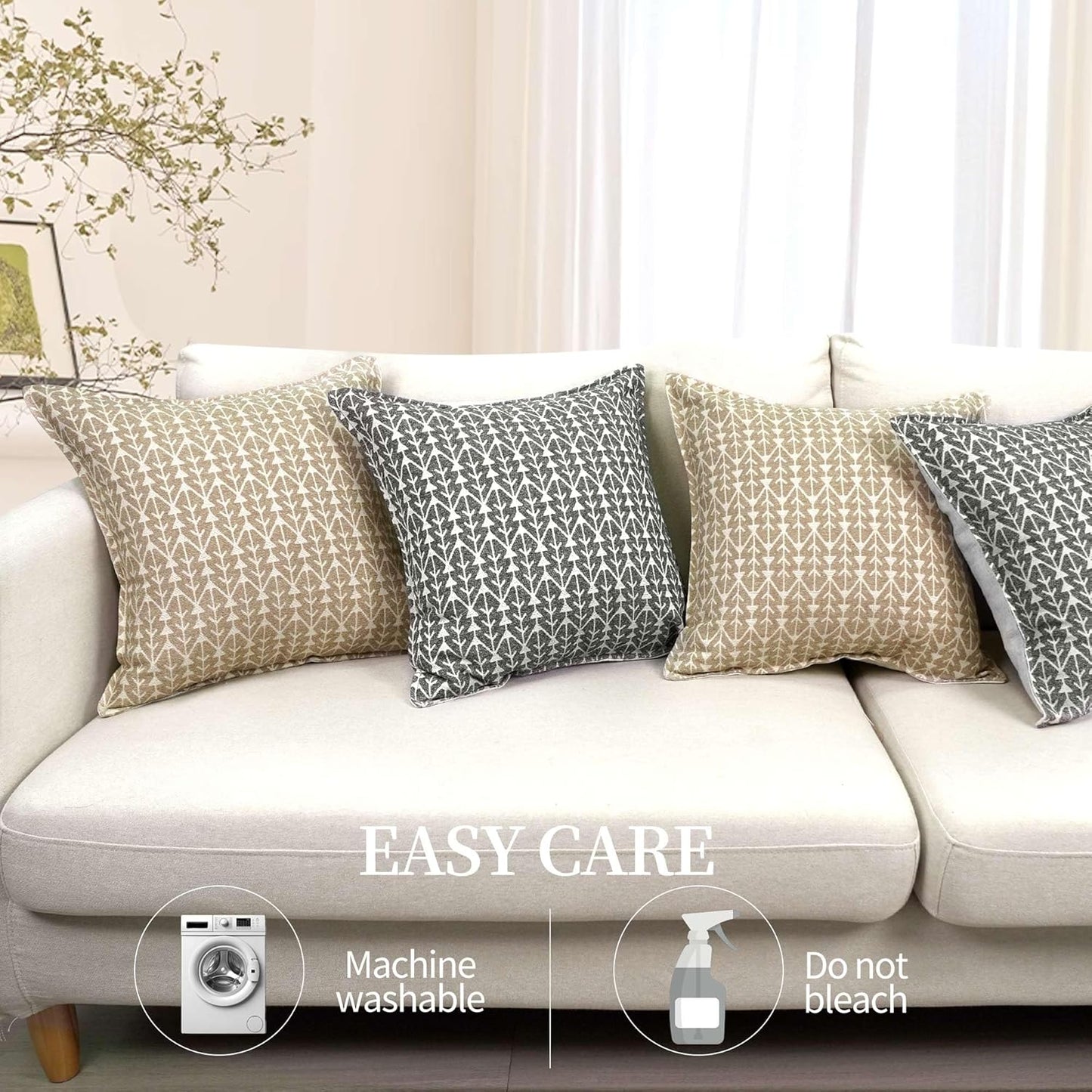 makkey Floral Throw Pillow Covers 18X18 Farmhouse Block Print Pillow Covers Decorative Pillow Covers Couch Pillows for Living Room Vintage Accent Sofa Pillows Set of 2