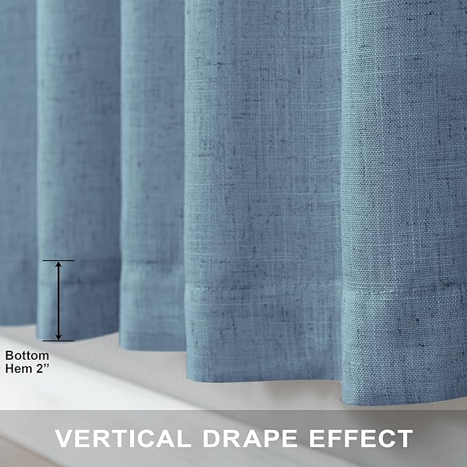 Pitalk Living Room Extra Wide 60 Inch Curtains 2 Panels Back Tab Pocket Light Blue Curtains for Sliding Glass Patio Doors Semi Sheer Linen Gray Grey Blue Curtain Farmhouse Total Width 120x84 Inch Long