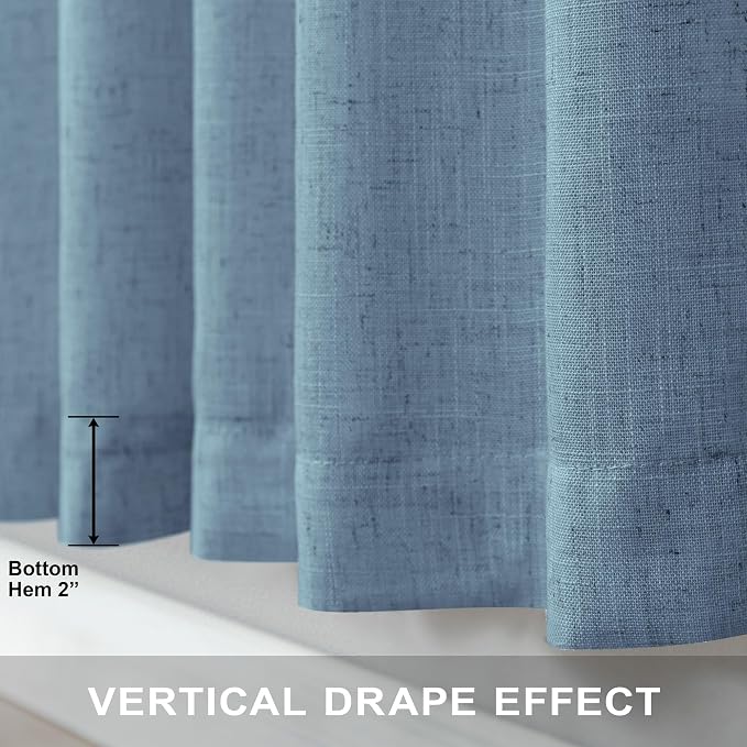 Pitalk Light Blue Wide Curtains for Windows Extra Width 60x90 Inch Long Back Tab Pole Pocket Semi Sheer Light Filter Linen Curtain Blinds for Bedroom Living Room 5 x 7.5 FT 5x7.5 Stone Blue Grey Gray