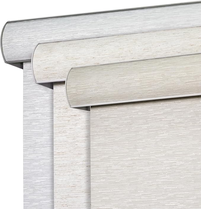Joydeco Natural Woven Roller Shades for Indoor Windows, Cordless Blackout Blinds with Curved Valance, Thermal Insulated UV Protection Privacy Window Shades for Home and Office (Beige,35" W x 72" H)