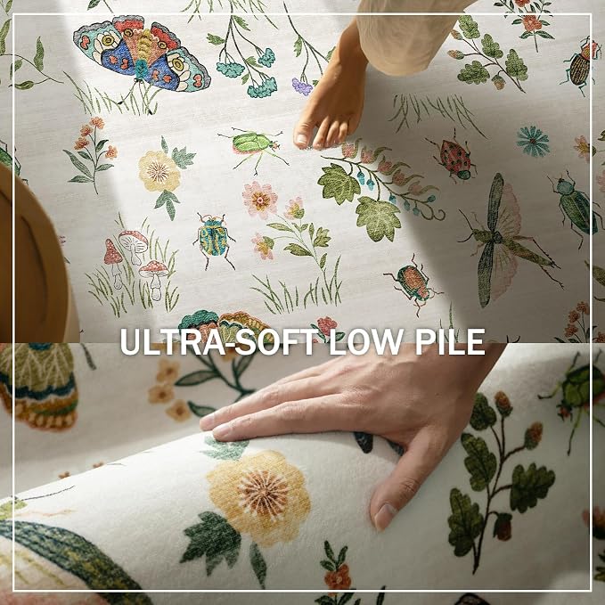 Washable Area Rugs for Living Room: 9x12 Bedroom Rug Vintage Large Rugs Stain Resistant Non Slip Low Pile Soft Carpet for Kitchen Dining Room Farmhouse Nursery Kids Room
