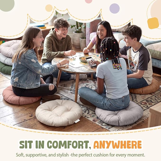 Fumete 8 Pcs 16 Inch Floor Cushions Pillow for Kids Bulk Classroom Round Flexible Seating Floor Cushions for Students Home Daycare School Reading Corner Yoga Meditation Picnic (Earth Tone)