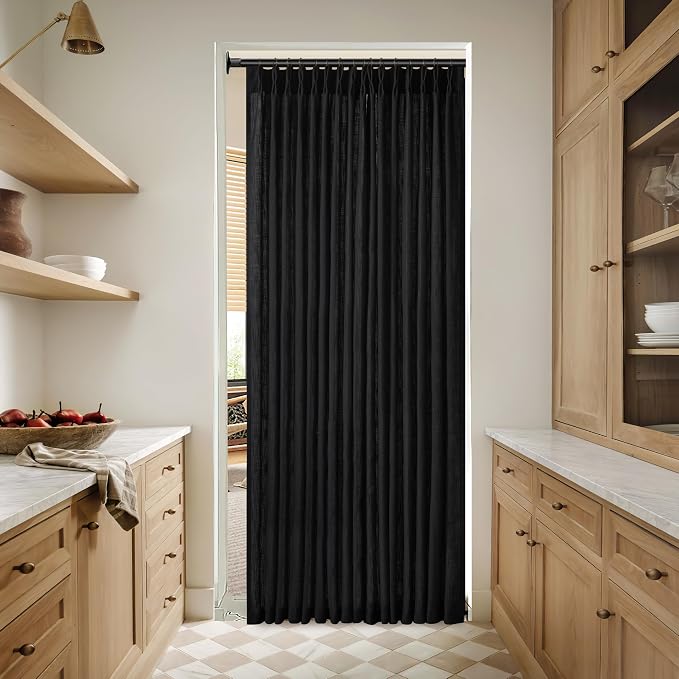 Pinch Pleat Black 72 Inch Curtains for Bedroom Rustic Linen Blend Viral Pleated Semi Sheer Window Drapes Light Filtering Privacy Cottagecore Office Sunroom Cabin Closet Curtain Back Tab Black 50x72