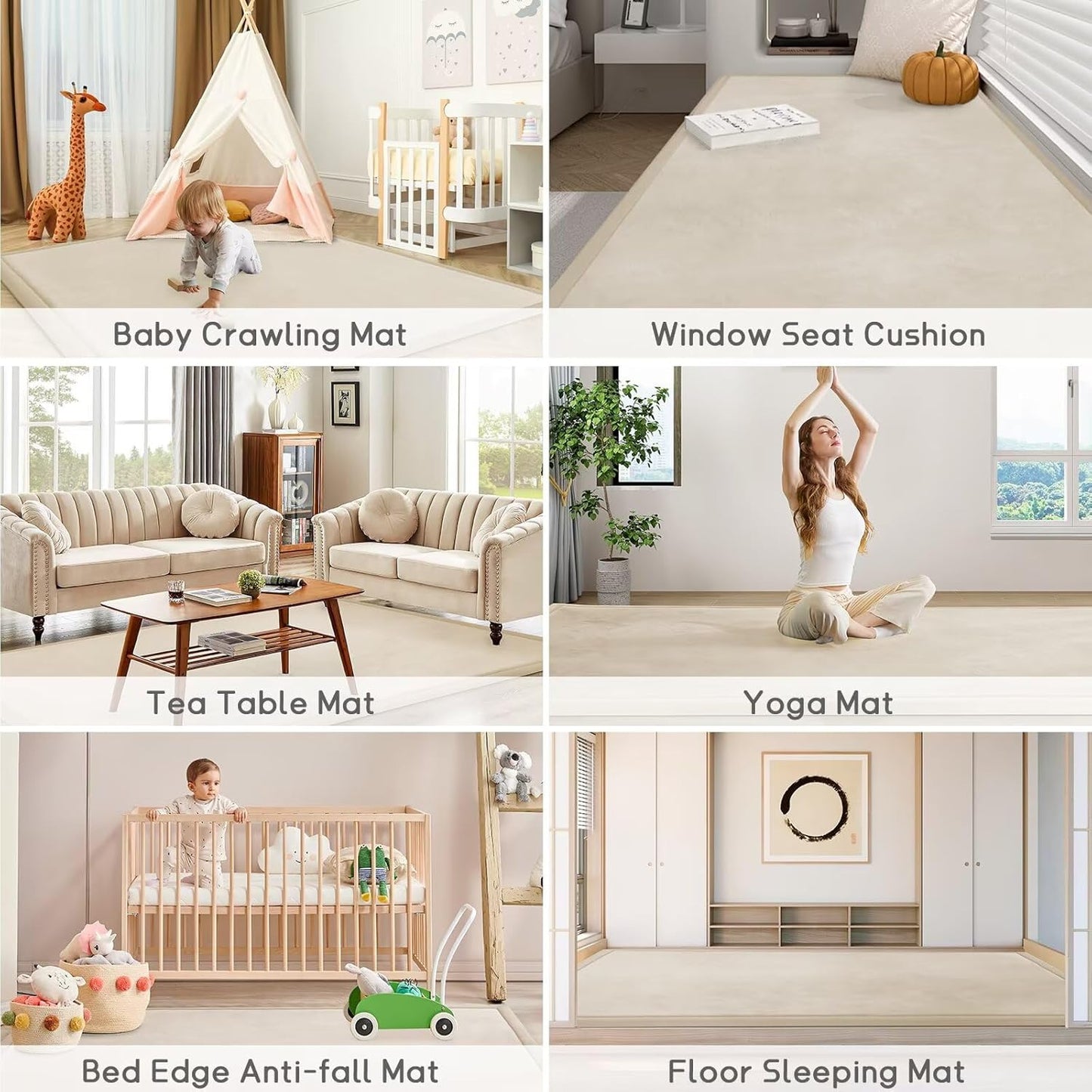 Baby Play Mat for Floor Tummy Time Mat Nursery Rug Muscle Mat Area Rug Playroom Rug Tatami Mat 6'7"x4'11" Memory Foam 1.3" Thick Crawling Mat For Babies,Toddlers, Infants, Kids,Floor Mat(Beige)