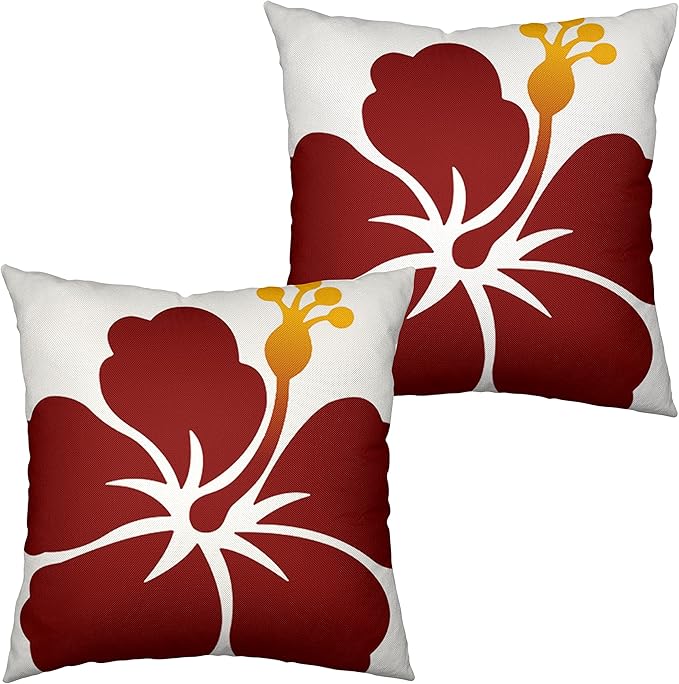 Tropical Plant Decor Pillow Covers 18x18 Set of 2 Summer Hawaiian Home Decor Throw Pillow Covers Red Flowers Petals Linen Square Pillowcase for Living Room Couch Sofa Patio