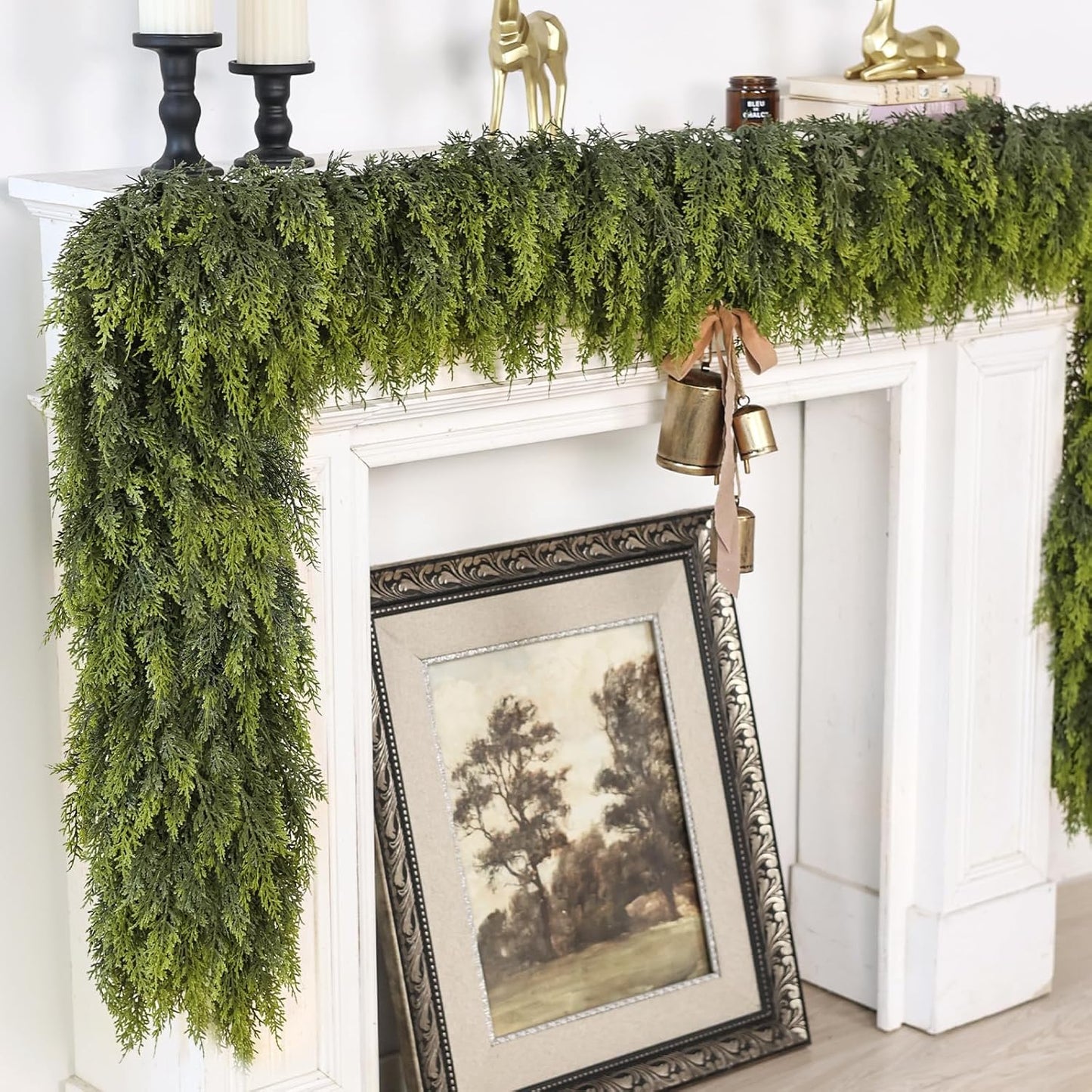 5FT Real Touch Cedar Garland for Fireplace - Artificial Christmas Garlands Realistic Faux Greenery Fake Pine Needles Garland for Holiday,Table, Window,Mantel,Stairs, Home,Indoor Outdoor Decor (1PCS)