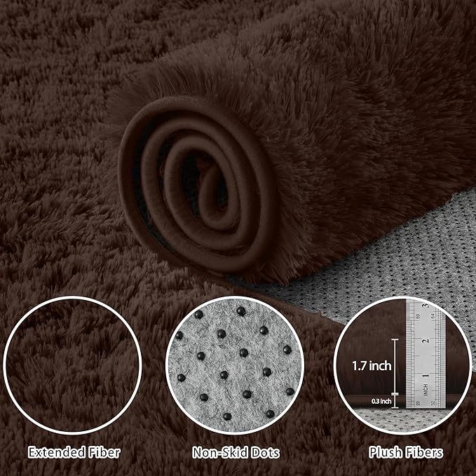 8x10 Area Rug for Living Room:Ultra Soft Fluffy Shag Brown Rugs,Large Fuzzy Plush Indoor Non Slip Carpet Washable Rug for Bedroom Kids Nursery Office Dorm Modern Decor(Brown 8'x10')