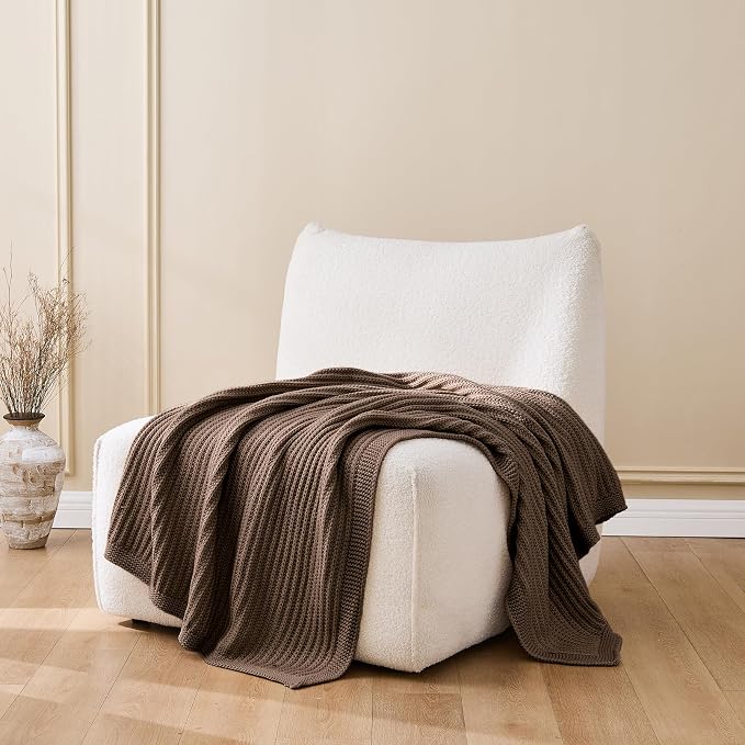 Chunky Knit Brown Throw Blanket for Couch Soft Cozy Knitted Blanket for Sofa Bed,Breathable All-Season Cute Decorative Throw for Living Room,60"x80",Dark Brown