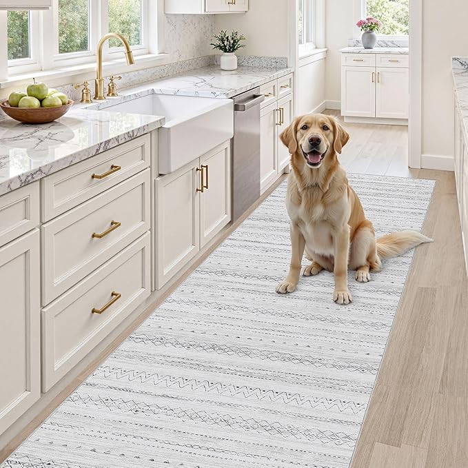cotiled Hallway 2.6x10 Runner Rugs: Washable Boho Rugs with Non Slip Backing Large Soft Indoor Stain Resistant Carpet for Living Room Bedroom Farmhouse Dining Room Lightweight Home Decor Grey