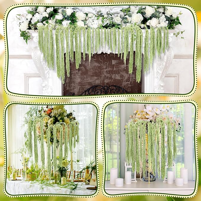Suncalla 12 Pcs Light Green Spring Natural Dried Amaranthus Hanging Flowers Amaranthus Artificial Flowers for Wedding Arch Bouquet Floral Garland Wall Home Decoration (23 Inch)