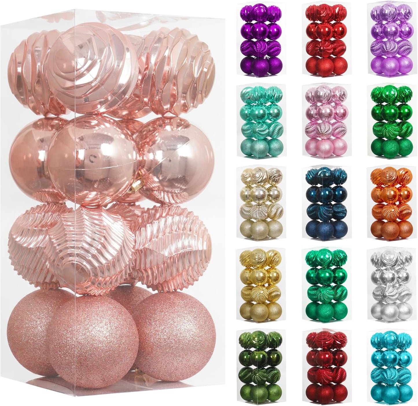 XmasExp 16ct Christmas Ball Ornaments Shatterproof Xmas Tree Hanging Balls Decorations Perfect for Holiday Wedding Christmas Decor (Rose Gold, 3.15")