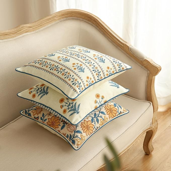 ISAENNE Linen Square Throw Pillow Cover,Set of 2,18"x18"-Estevan A | Designer French Elegant Pillow Cover,Concealed Zipper Design,Sofa,Bedroom,Living Room,Lounge Chairs,All Season Home Decor