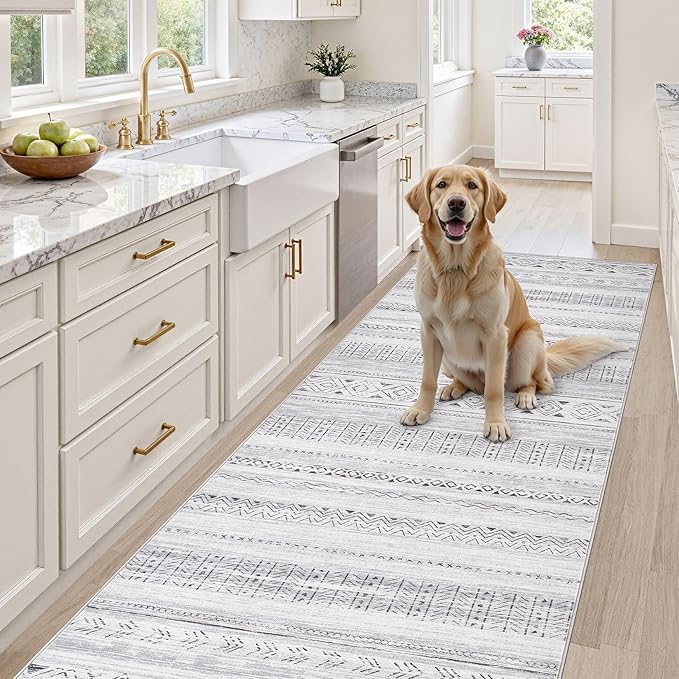 cotiled Washable 3x8 Runner Rugs: Washable Boho Rugs with Non Slip Backing Large Soft Indoor Stain Resistant Carpet for Living Room Bedroom Farmhouse Dining Room Lightweight Home Decor Dark Grey