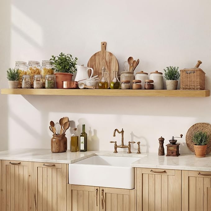 Dreamland 72 Inches Floating Shelves for Wall,9.3" Deep Long Floating Shelves Set of 1,Large Display & Storage Shelf,Wall Shelf for Bathroom Bedroom Living Room Kitchen Office,Oak