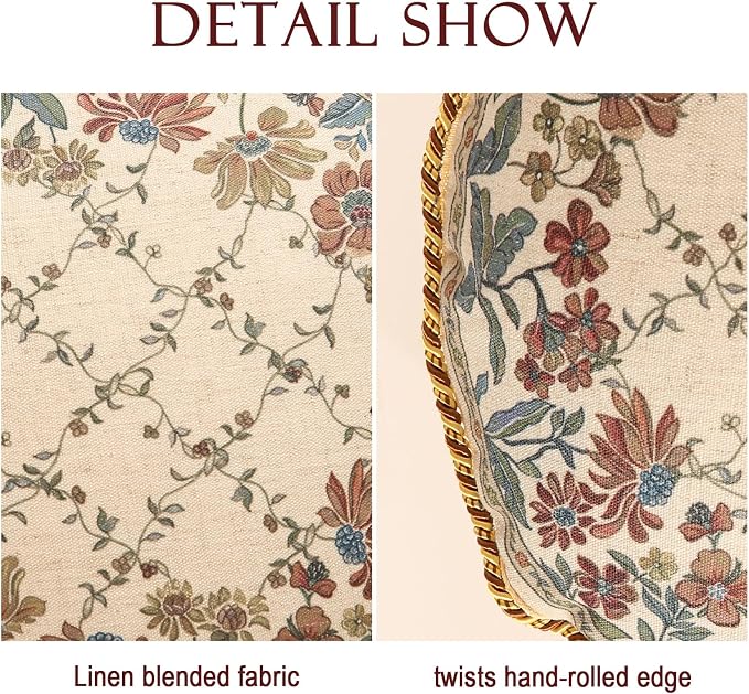 patdrea Vintage Linen Throw Pillow Cover,Diameter 16",Set of 2-Audrey B | French Decorative Pillow Case with Zipper,Brown Floral Pattern,Pillow Cover for Couch Living Room Bedroom Sofa