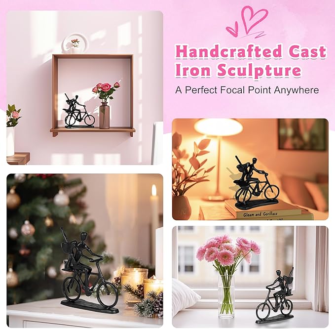 Kresecioo Wedding Anniversary Couples Gifts, Romantic Couple & Bike Statue Cast Iron Sculpture Decoration, Birthday Wedding Anniversary for Women Wife Girlfriend Her, Mothers Day for Wife