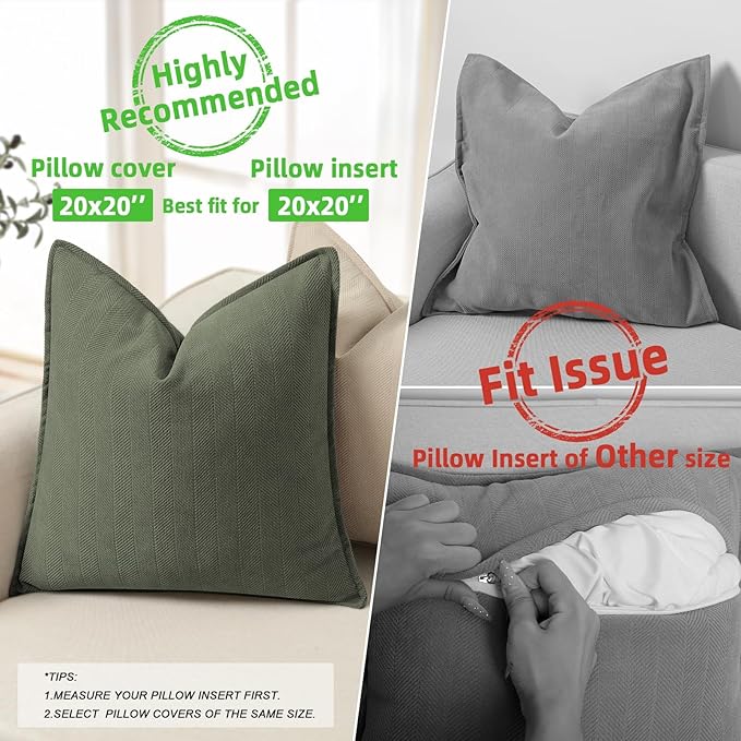 ZWJD Army Green Pillow Covers 20x20 Set of 2 Chenille Throw Pillow Covers with Elegant Design Soft and Luxurious Decorative Pillows for Couch, Bed, Home Decor