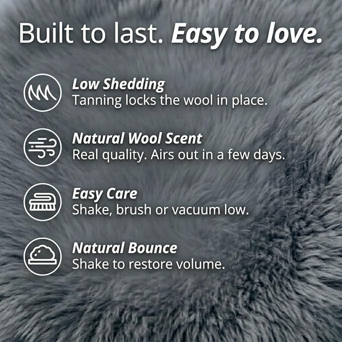 Premium Genuine Sheepskin Rug – Soft & Fluffy Single Pelt (2’ x 3’) Grey Lambskin Area Rug for Bedroom, Living Room Or Chair Cover Sheepskin Throw – Made in Argentina