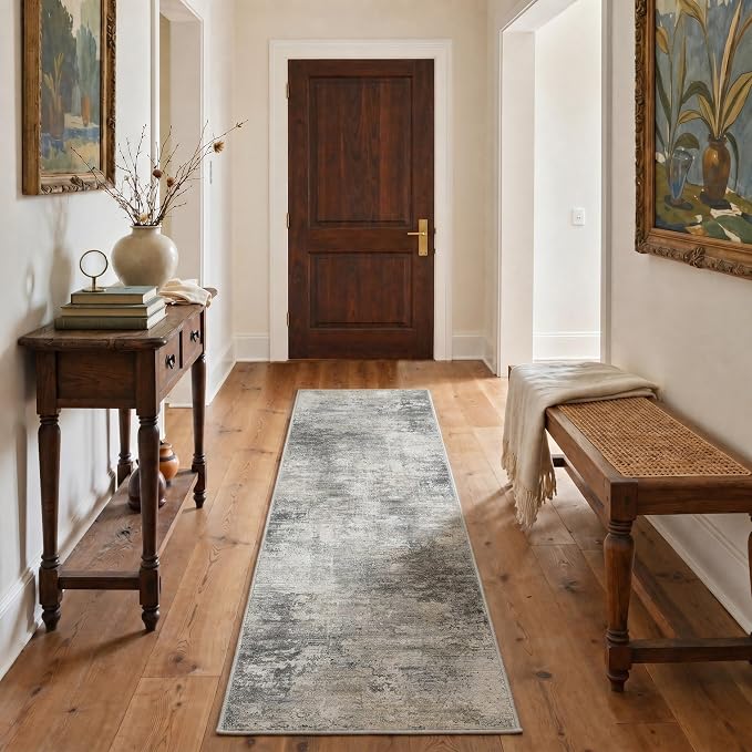 BEIMO 2X6 Runner Rug for Hallway Kitchen, Machine Washable Runners Rug for Entryway, Soft Modern Abstract Throw Rugs, Low Pile Floor Cover with Non Slip Backing, Grey