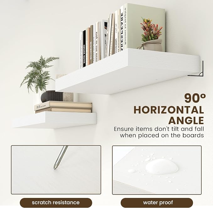 FLYJOE Deep Floating Shelves, 30 Inch White Shelves Set of 2 | 12 Inch Deep Shelves for Wall, 30'' x 12'' Rustic White Wood Shelves for Bathroom Living Room Laundry Room Kitchen