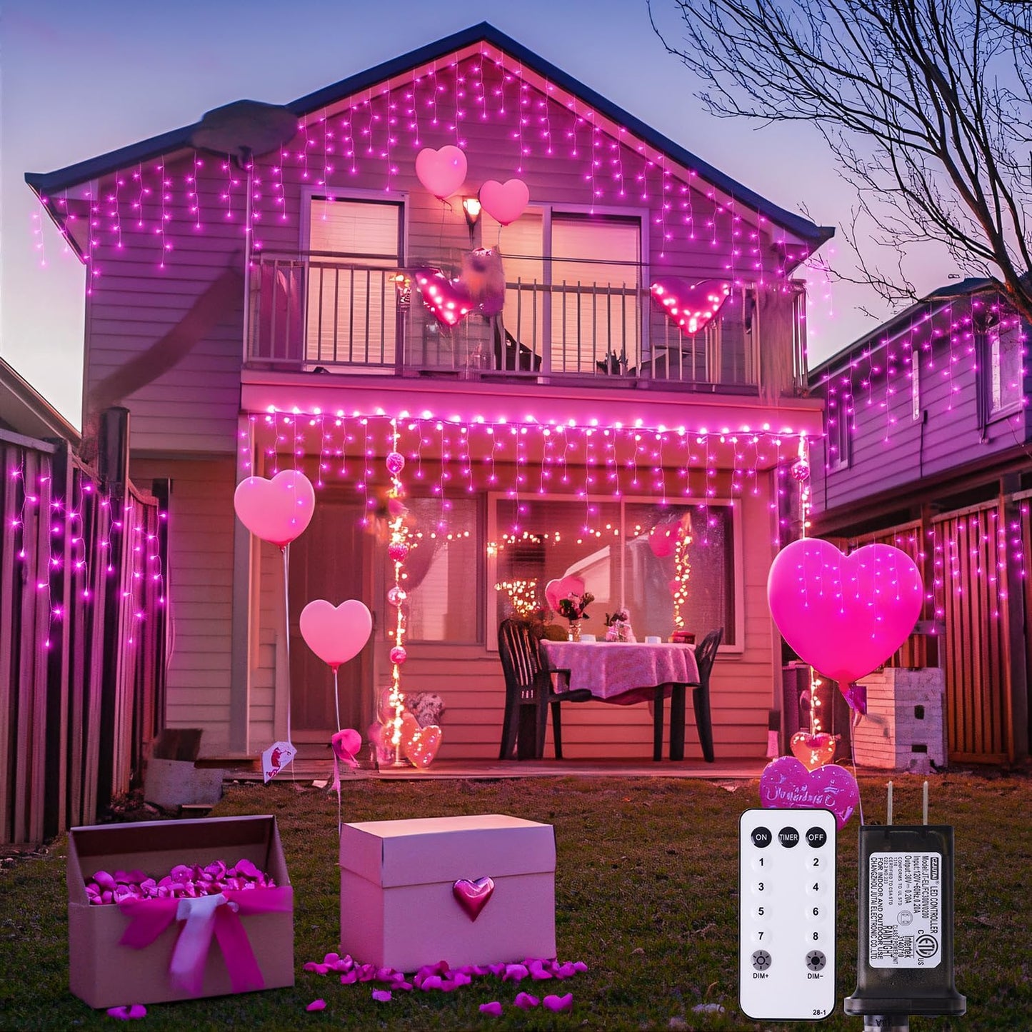 JMEXSUSS 400 LED Pink Christmas Icicle Lights, Connectable Pink Christmas Lights Indoor Outdoor with Remote, Icicle String Light for Room Fireplace Garden Eave Decorations