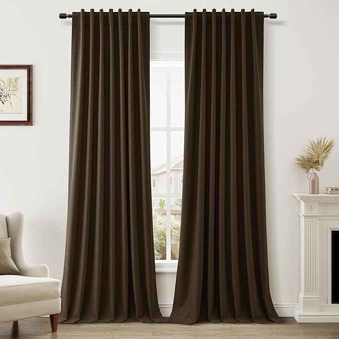 Guken 100% Blackout Curtains 120 Inch Length 2 Panels Set for Living Room Bedroom Back Tab Thermal Insulated Black Out Linen Drapes Room Darkening Chocolate,52x120