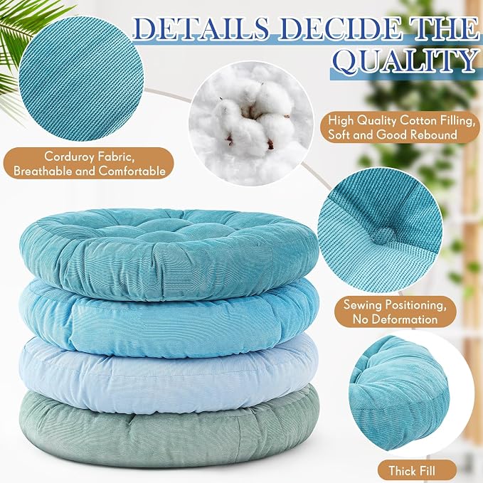 Jerify 4 Pcs Floor Pillow Cushions Large Round Square Large Meditation Floor Pillow for Classroom Adult Meditation Picnic Party Seating Learning Daycare School (Round,Cold Colors)