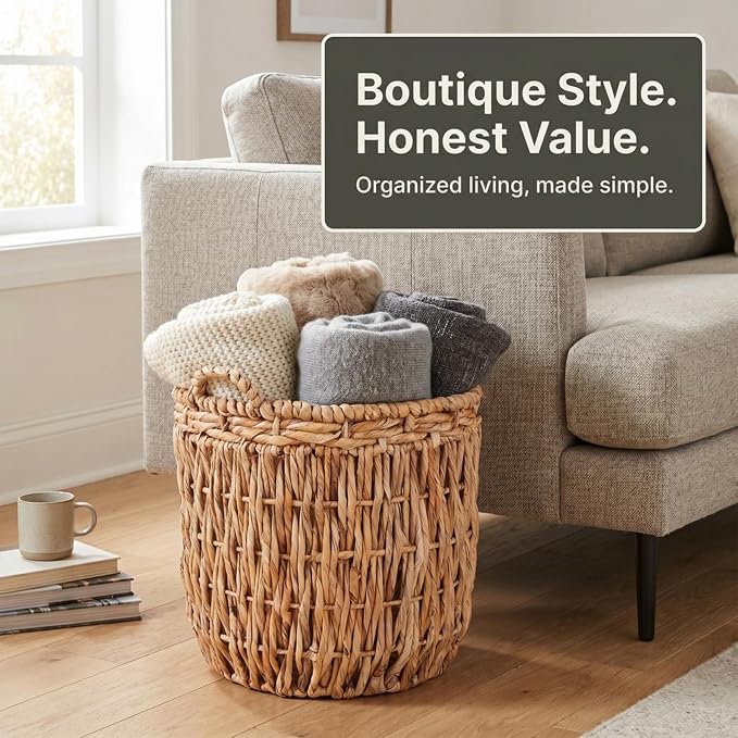 Household Essentials Brown Tall Round Wicker Storage Basket 19'' x 25''