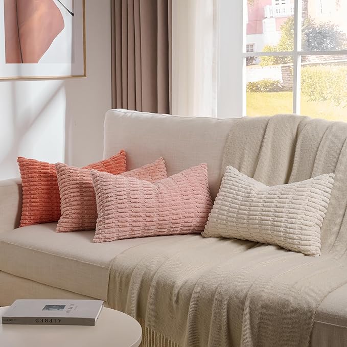 Fancy Homi 4 Packs Decorative Throw Pillow Covers for Living Room Couch Bed, Modern Farmhouse Boho Home Décor Accent Cushion Case, 20" x 12" (Pack of 4), Pink Series