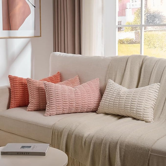 Fancy Homi 4 Packs Decorative Throw Pillow Covers for Living Room Couch Bed, Modern Farmhouse Boho Home Décor Accent Cushion Case, 20" x 12" (Pack of 4), Pink Series