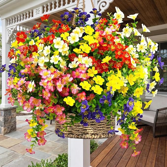 trytuny Artificial Flowers for Outdoor, UV Resistant Realistic Fake Flowers and Faux Plants for Indoor Outdoor, Garden Patio Porch Window Box Decor All Year
