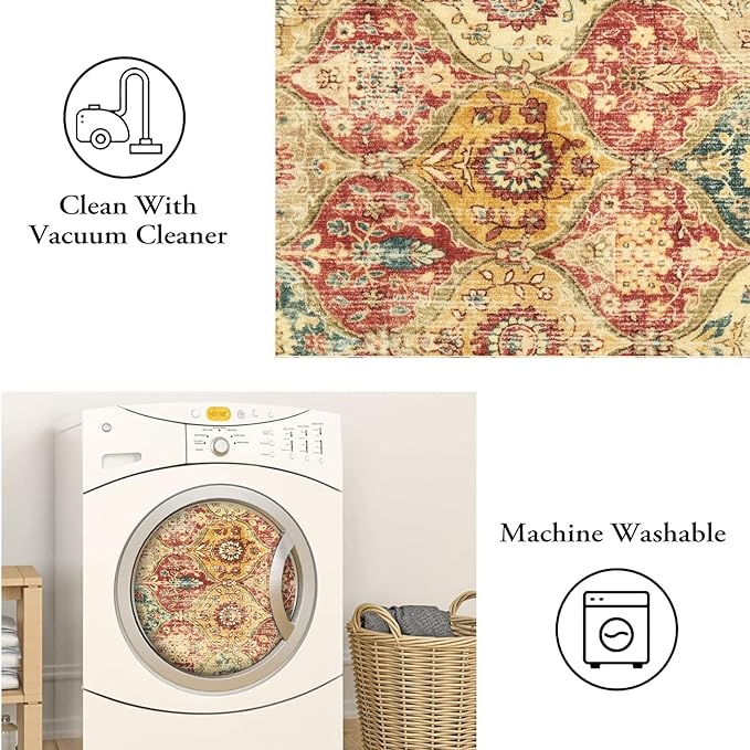 Lahome Kitchen Rugs Non Slip Washable Rugs for Entryway, 2x4 Rug Non-Slip Moroccan Trellis Ultra-Thin Indoor Door Mat Small Carpet for Bathroom Bedroom Entry Elise, Red/Orange