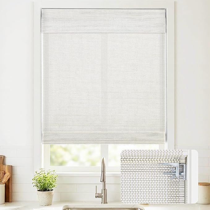 UNISHADES No Drill Cordless Bamboo Roman Shades, 40×64 in, Off White | Natural material, Light Filtering, Easy Install