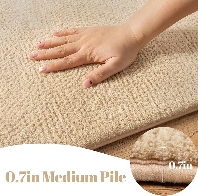 qulint 5x8 Washable Area Rug for Bedroom, Farmhouse Tan Nursery Rug with Thickened Memory-Foam Soft Washable Living Room Carpet, Minimalist Solid Non Slip Carpet for Kid Room Dorm Home Decor