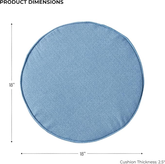 Set of 2 Outdoor 18 inch Round Patio Dining Chair Pads – Comfortable Fiber-Filled Seat Cushions with Ties, Reversible Polyester Fabric, Denim