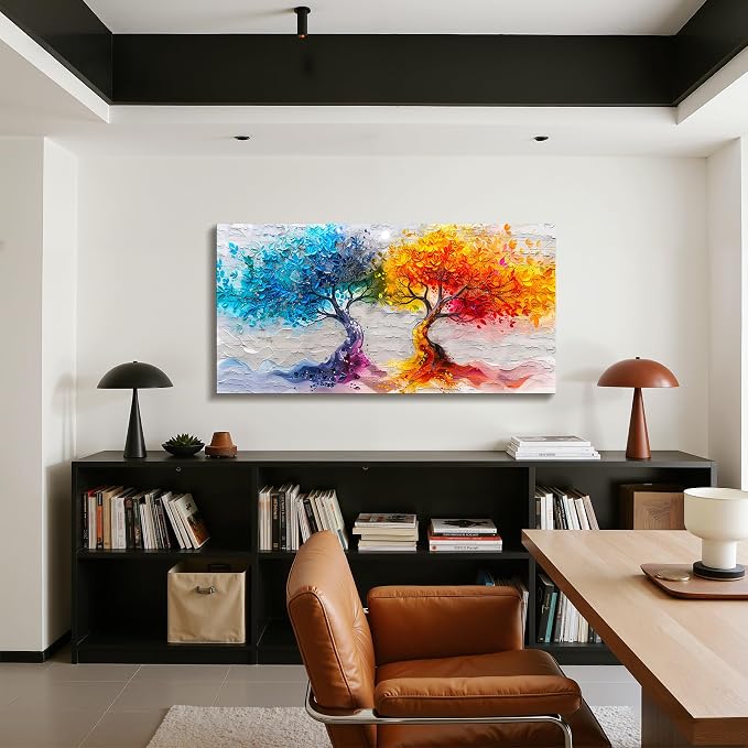 imjiayu Tree of Life Wall Art, Large Wall Decor, Nature Wall Art, Modern Abstract Landscape Art Prints, Fire and Ice Tree Picture, Unique Canvas Paintings for Living Room Bedroom Game Room 20"x40"