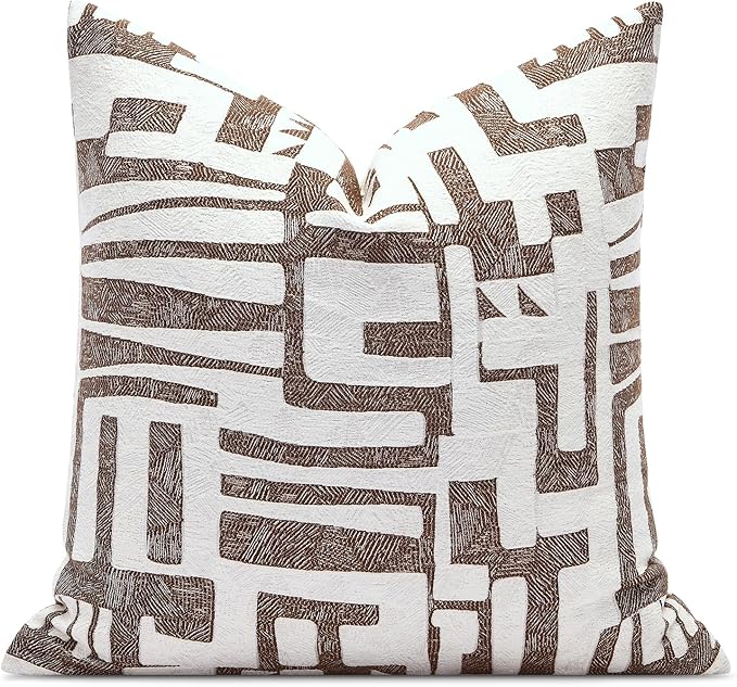 Throw Pillow Cover 20x20, Double Sided Geometric High Density Jacquard Pillow Covers for Sofa, Bed, Rattan Chair, Bedroom, Living Room(Brown)